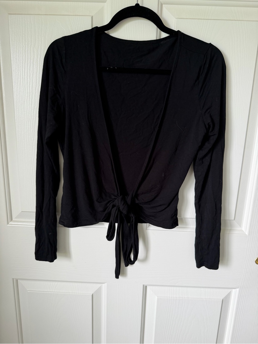 Black Tie-Front Long Sleeve Women's Top